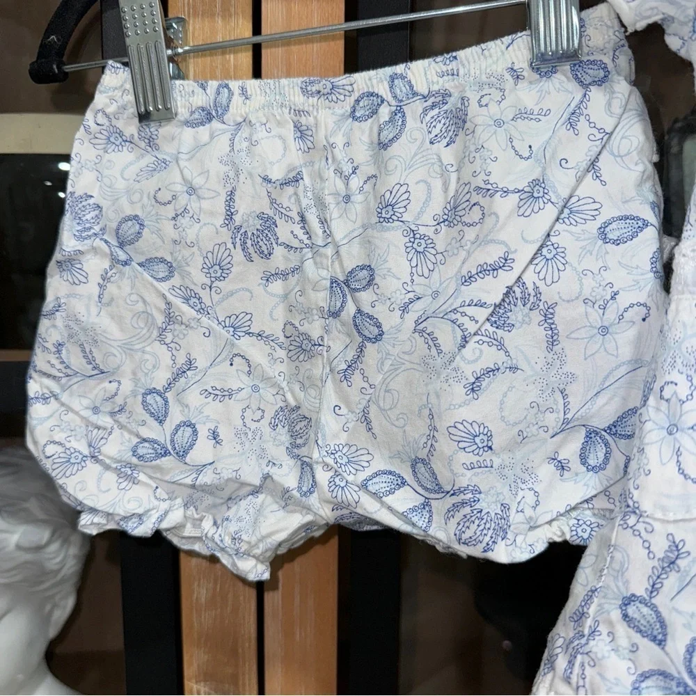 Lullaby Club diaper set baby girl toile print floral bows ruffles eyelet dress